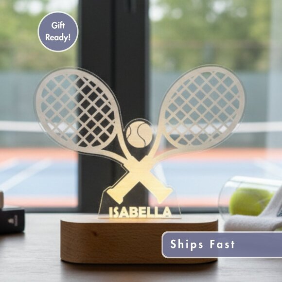Tennis Racket Night Light – Personalized LED Sports Room Decor - Picture 1 of 8